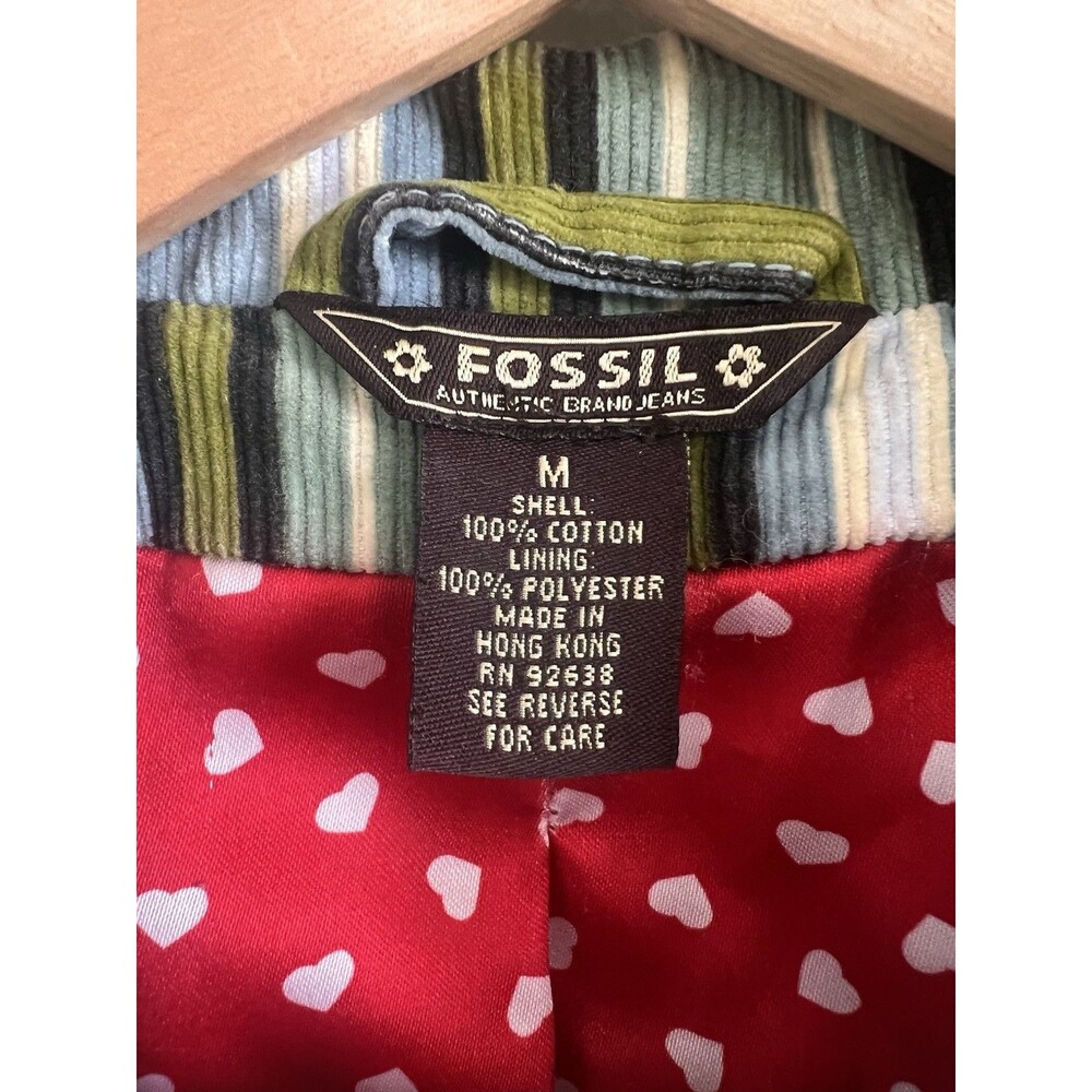 Fossil Women Size M Multicolor Striped Heart Red Lined Blazer Jacket Rare - Picture 8 of 12